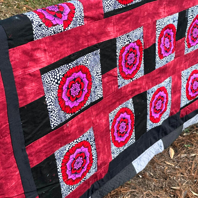 "Pink Carnation Flora Squares Quilt"